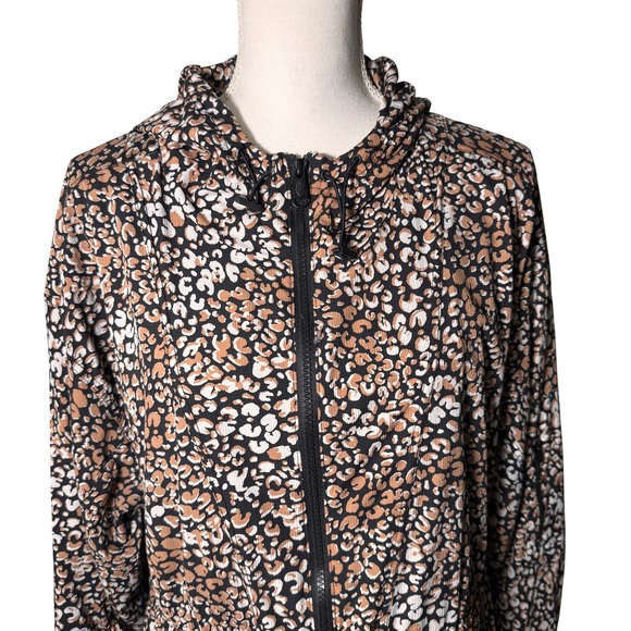 Free People Movement Run Wild Windbreaker Hooded Jacket Leopard Large Casual EUC - Picture 5 of 16